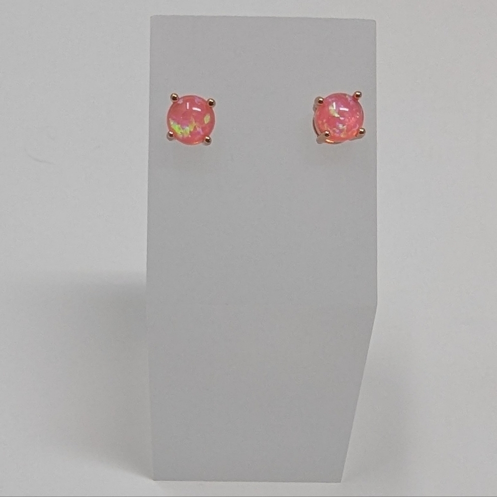 6MM Pink Fire Opal Gold Setting Stud Earrings Screw On